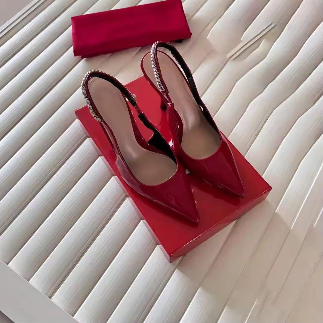 Luxury Pointed-Toe Slingback Heels – Elegant Lace & Patent Leather Designer Shoes