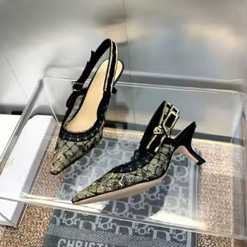 Luxury Pointed-Toe Slingback Heels – Elegant Lace & Patent Leather Designer Shoes