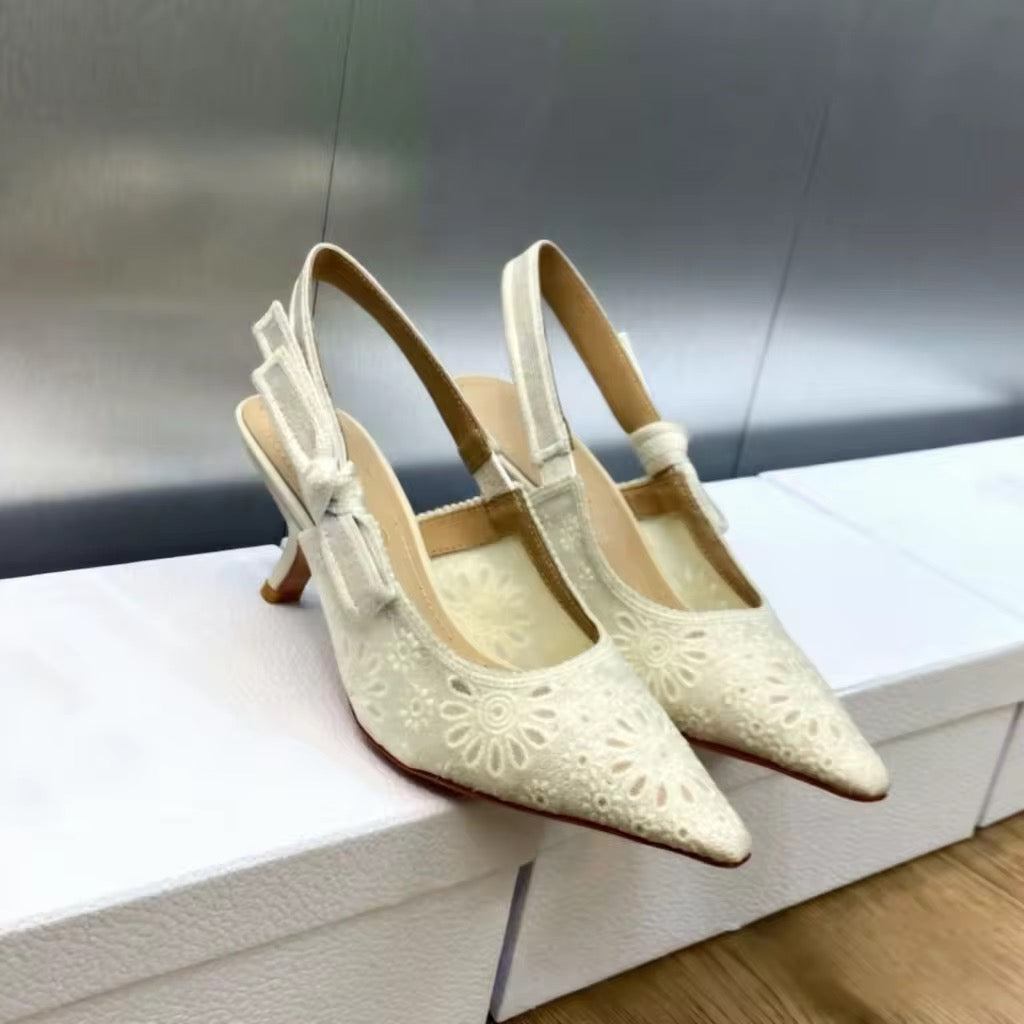 Luxury Pointed-Toe Slingback Heels – Elegant Lace & Patent Leather Designer Shoes