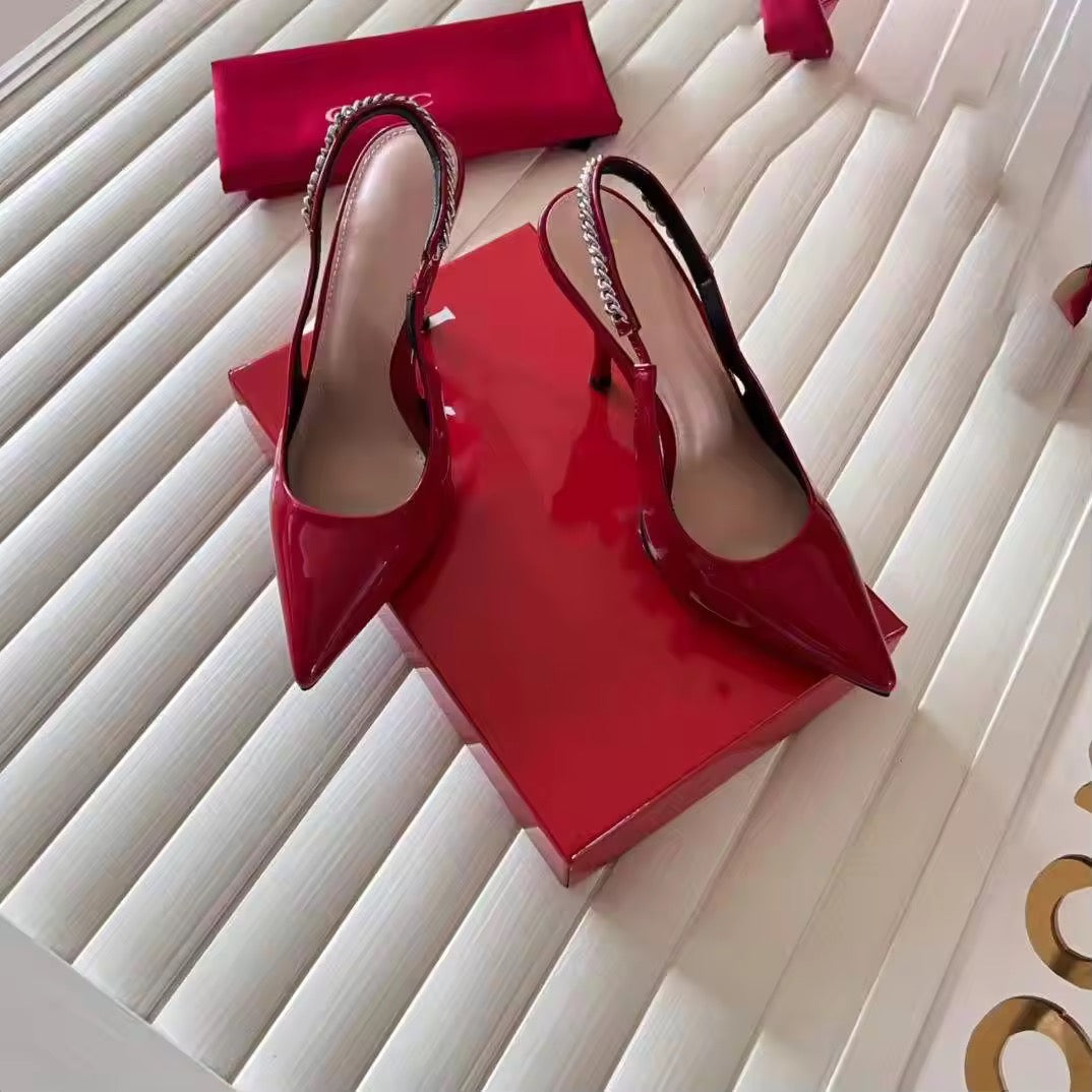 Luxury Pointed-Toe Slingback Heels – Elegant Lace & Patent Leather Designer Shoes