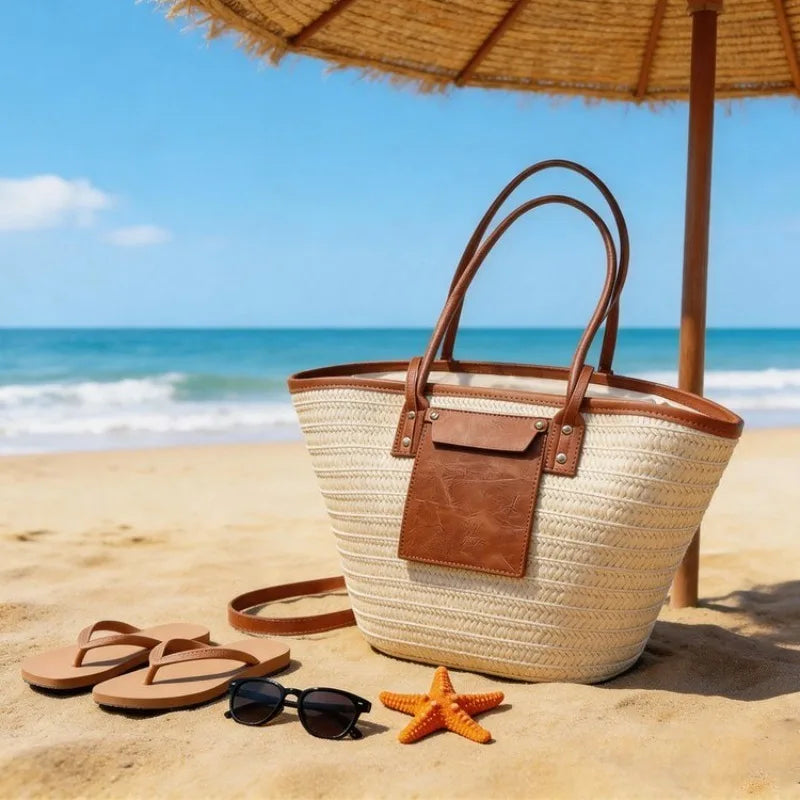 Summer Straw Beach Tote Bag