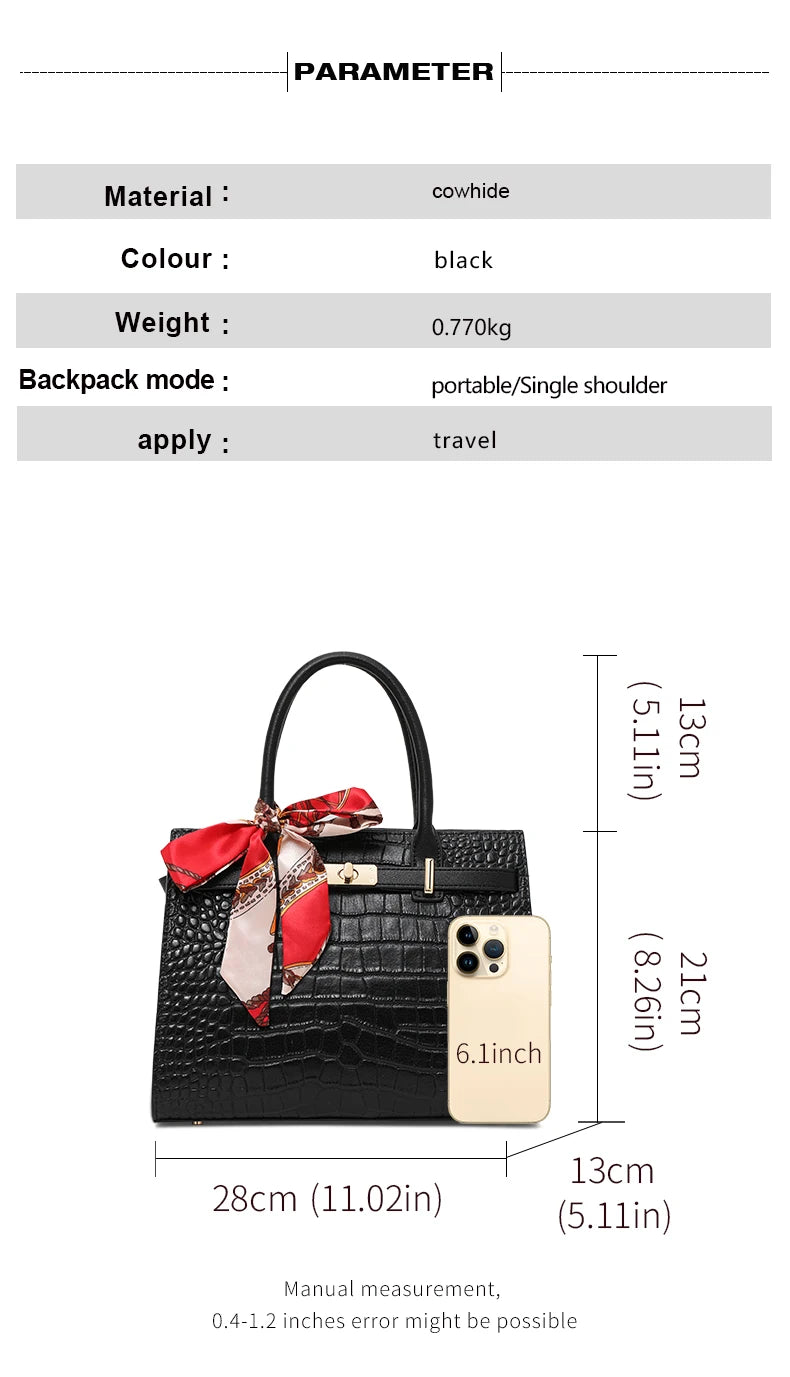 Luxury Crocodile Texture Tote Bag