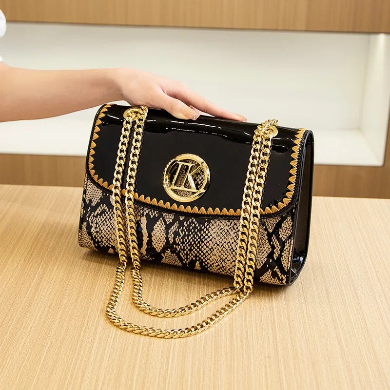 Snake Print Flap Shoulder Bag