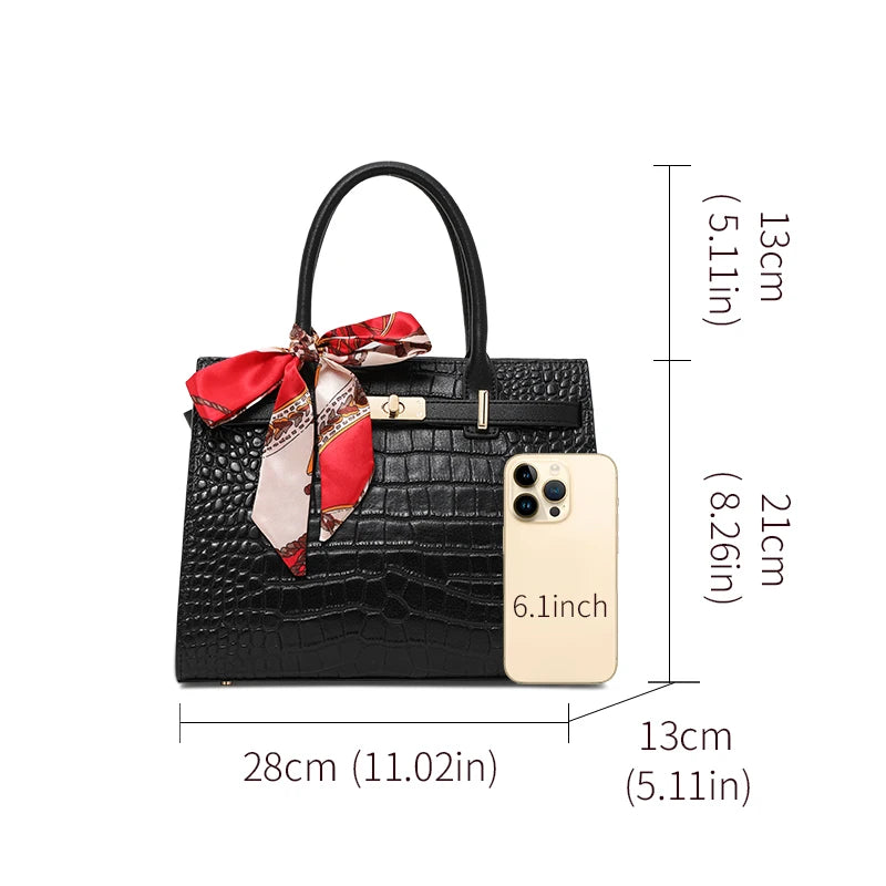 Luxury Crocodile Texture Tote Bag