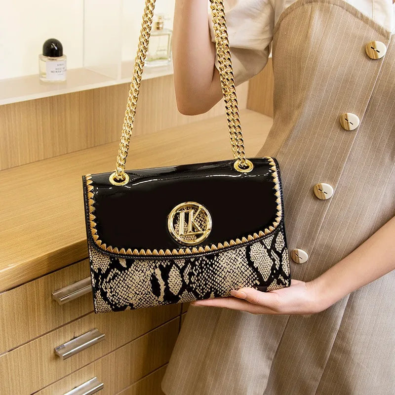 Snake Print Flap Shoulder Bag