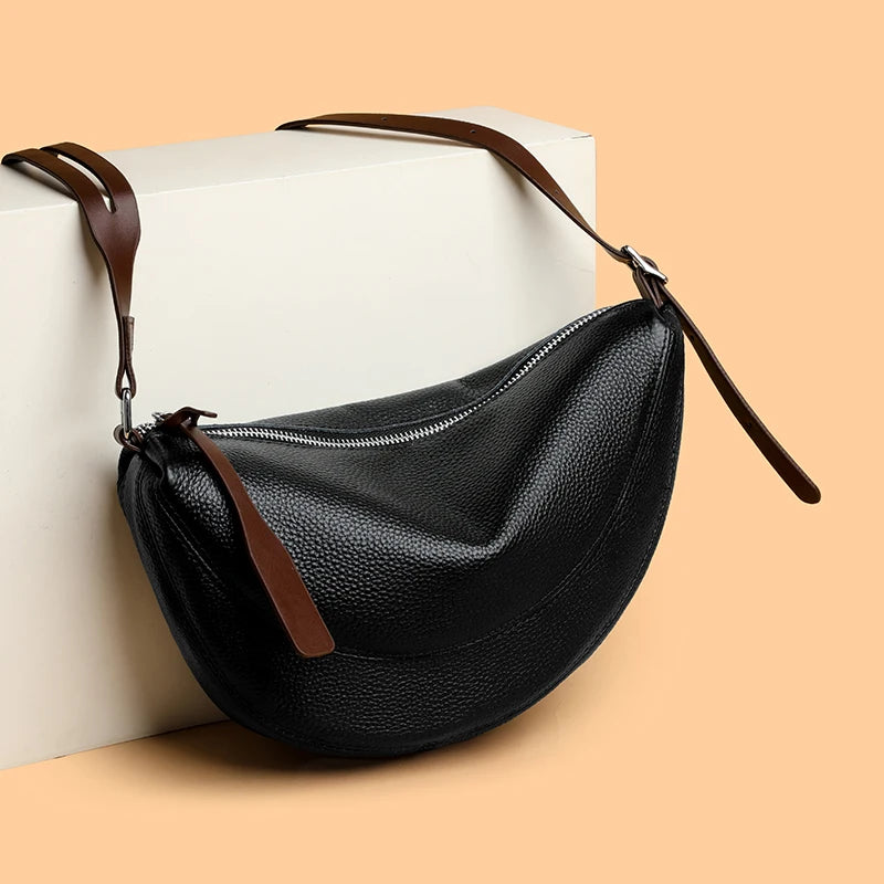 Luxury Genuine Leather Half Moon Shoulder & Messenger Bag