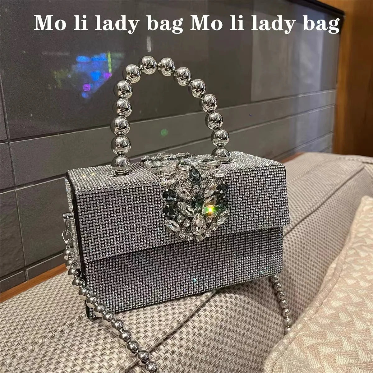 Crystal Beaded Party Box Clutch