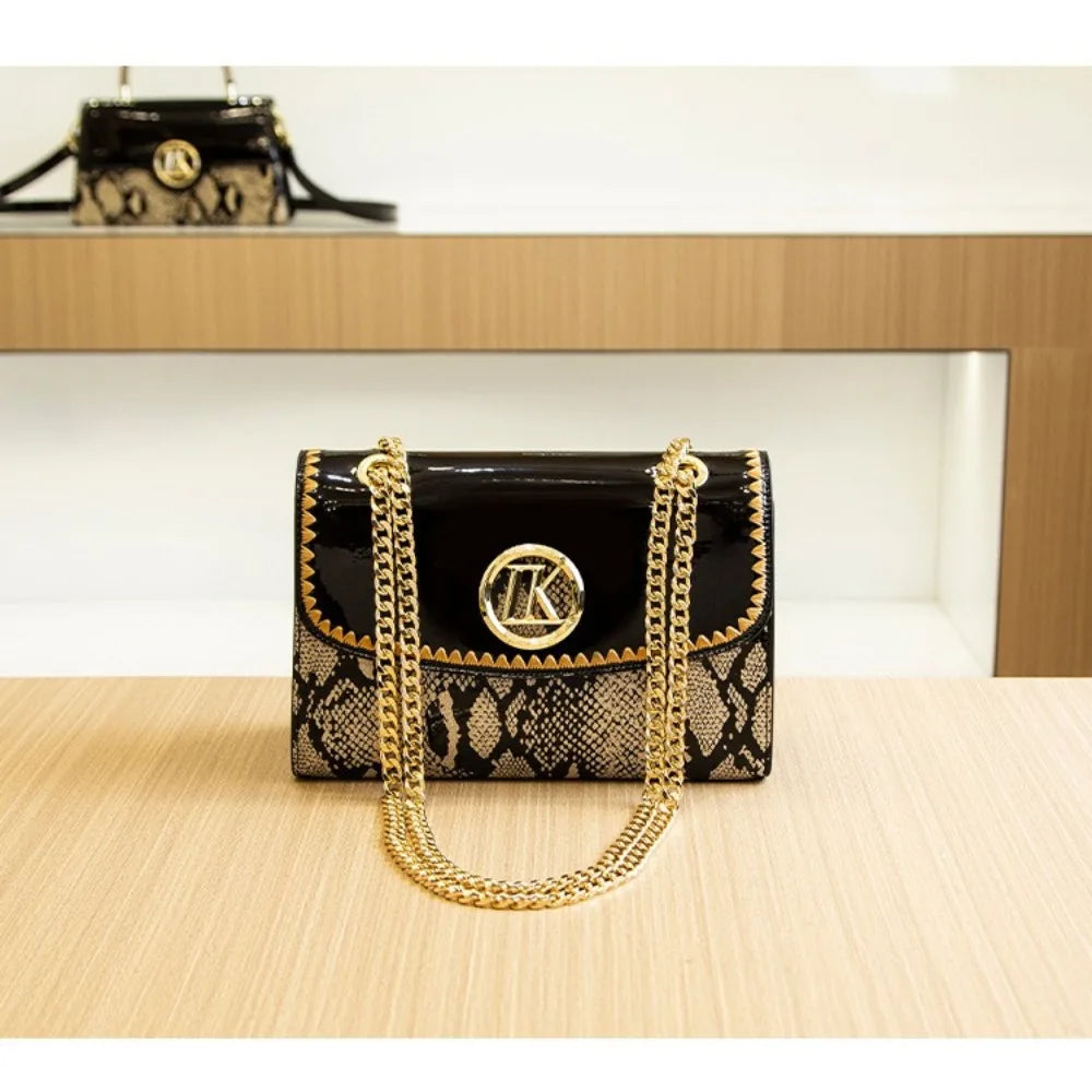 Snake Print Flap Shoulder Bag
