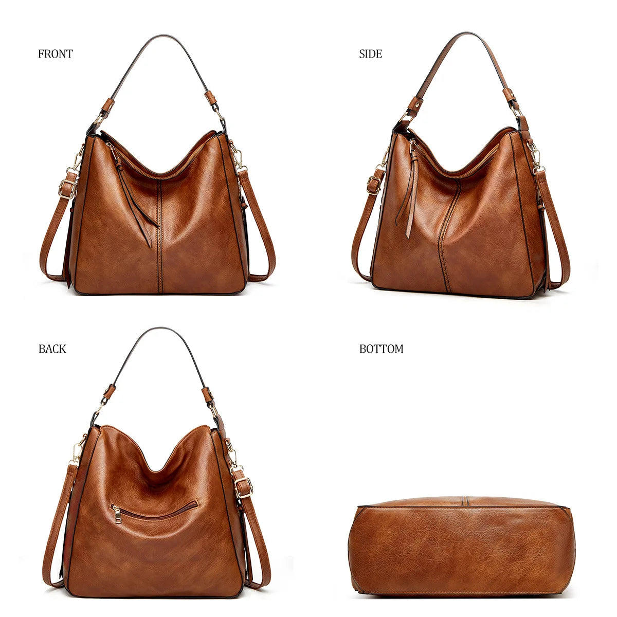Vintage Style Multi-Way Leather Handbag