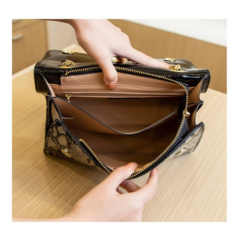 Snake Print Flap Shoulder Bag