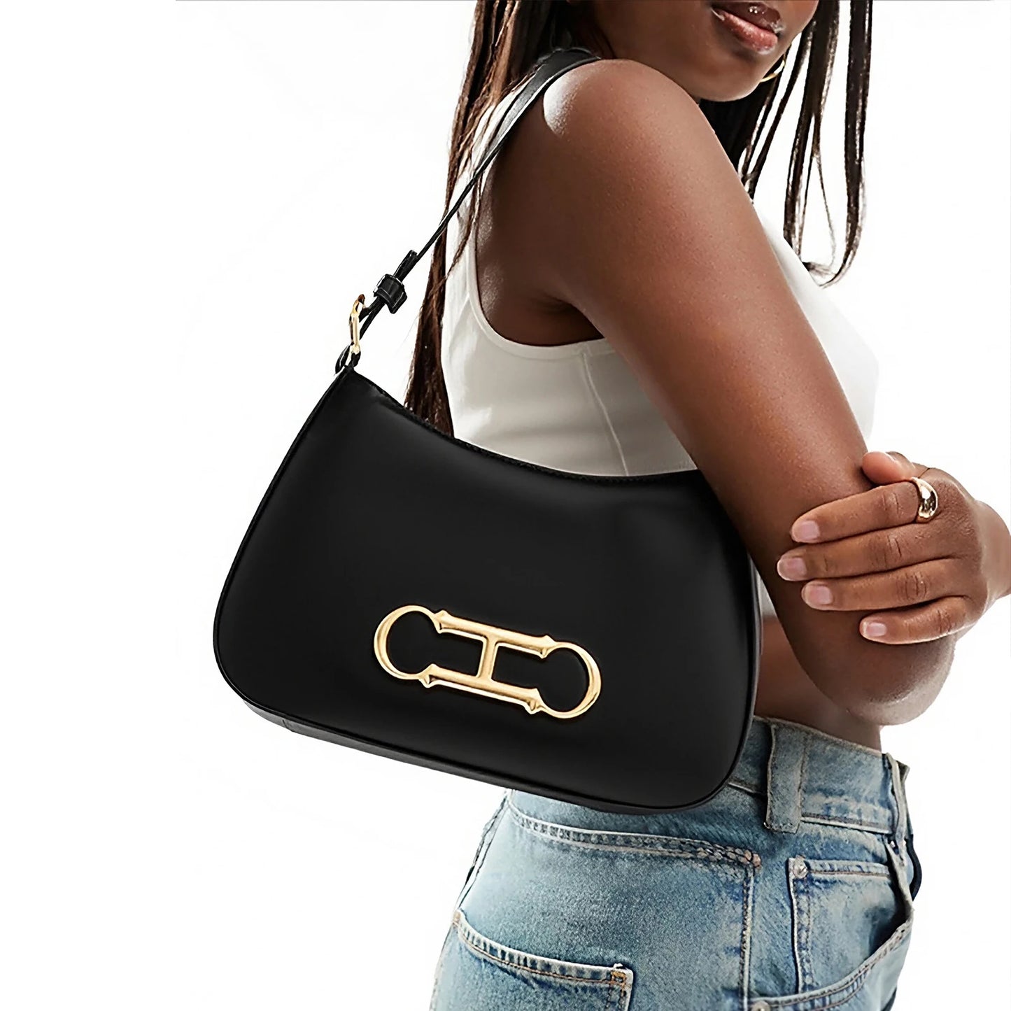 Chic Hobo Bag with Gold Hardware
