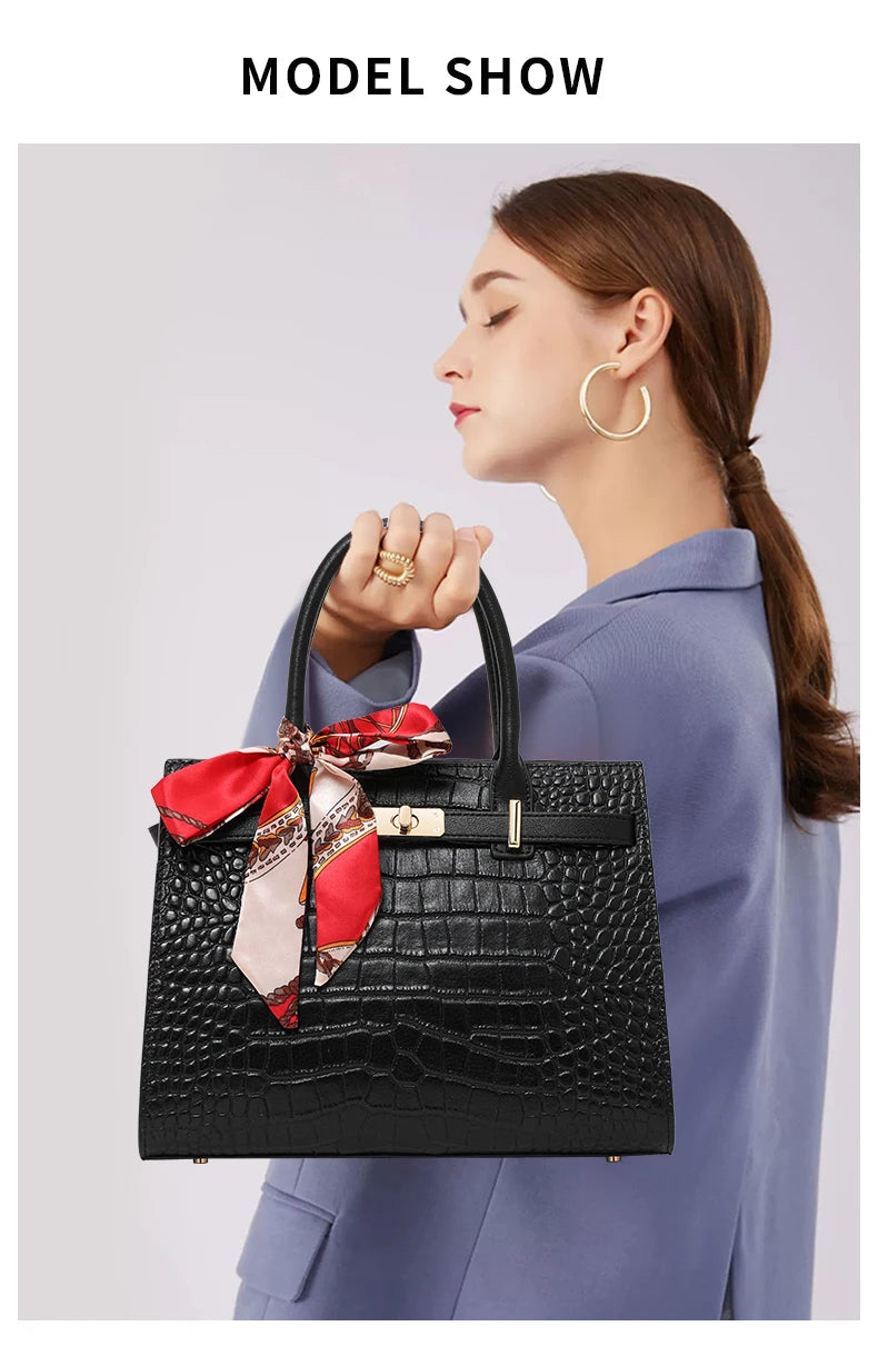 Luxury Crocodile Texture Tote Bag