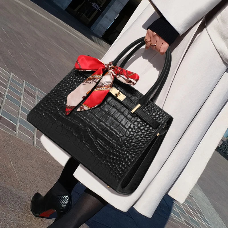 Luxury Crocodile Texture Tote Bag