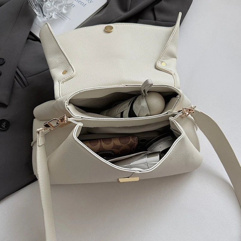 Chic Slanted Leather Shoulder Bag