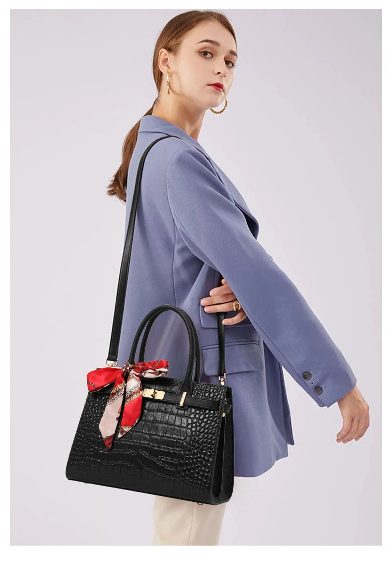 Luxury Crocodile Texture Tote Bag