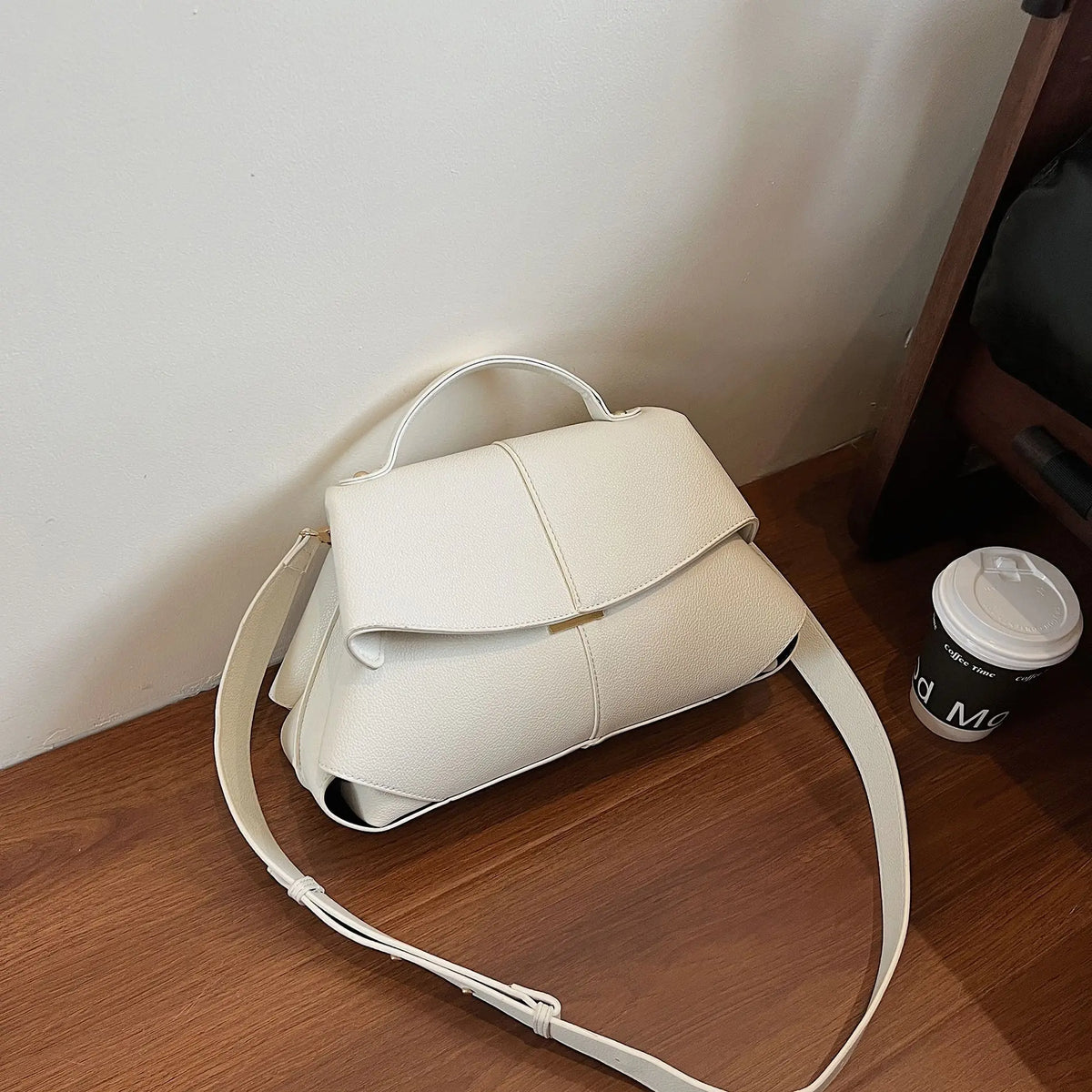 Chic Slanted Leather Shoulder Bag