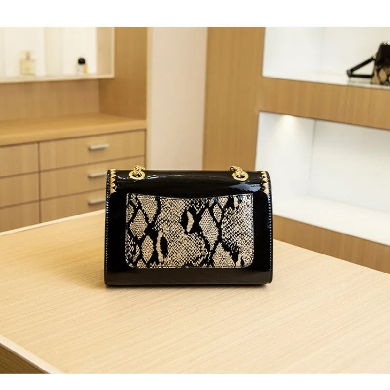 Snake Print Flap Shoulder Bag